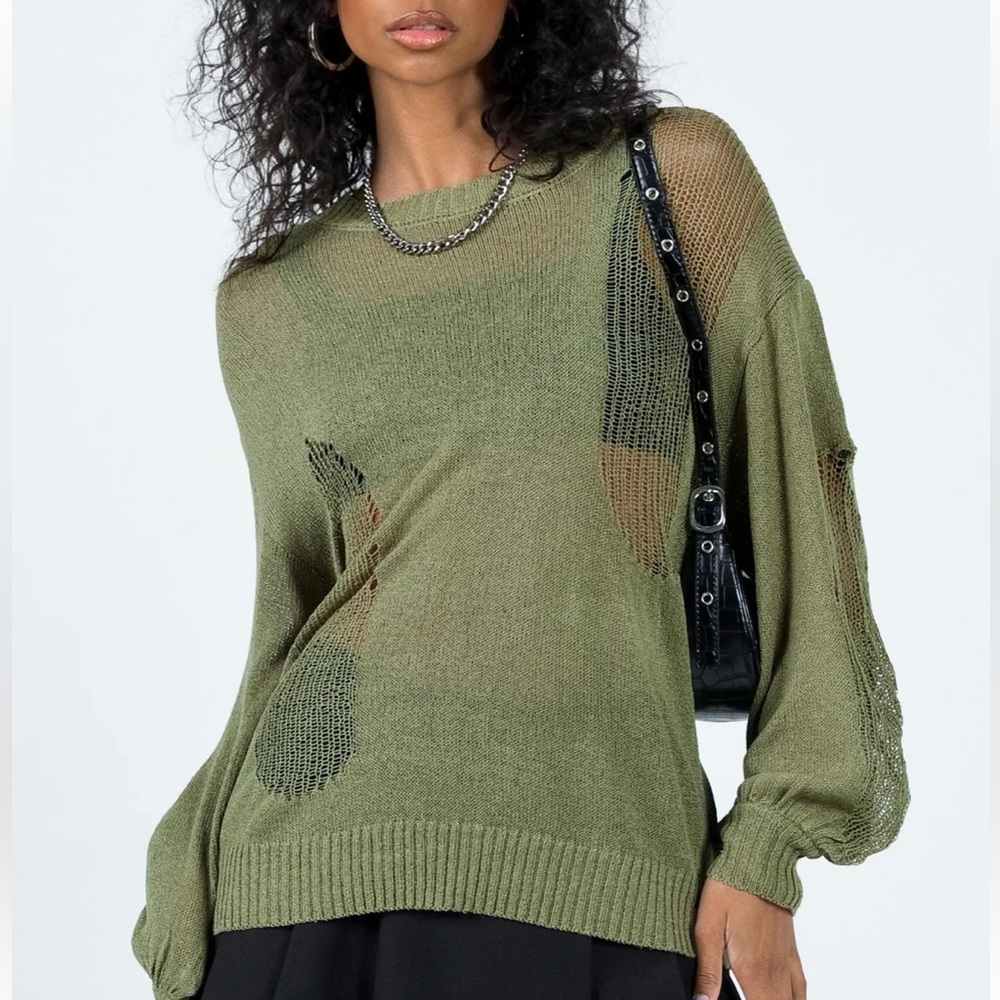 Princess Polly Distressed Olive Sweater